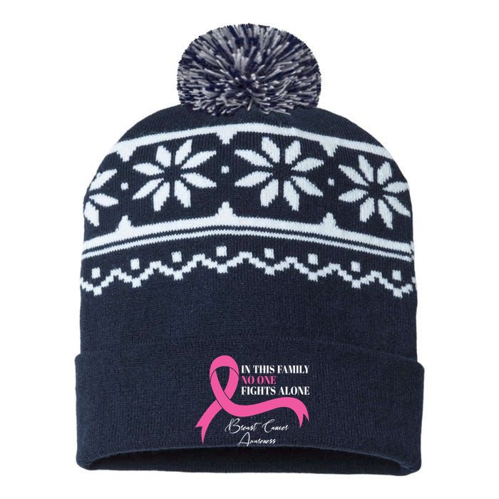 In This Family No One Fights Alone Breast Cancer Awareness USA-Made Snowflake Beanie