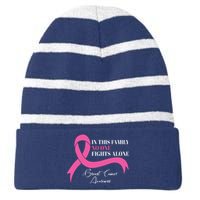 In This Family No One Fights Alone Breast Cancer Awareness Striped Beanie with Solid Band