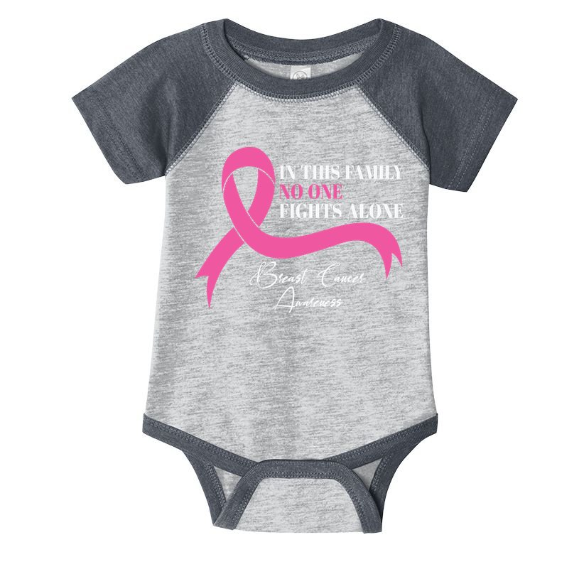In This Family No One Fights Alone Breast Cancer Awareness Infant Baby Jersey Bodysuit
