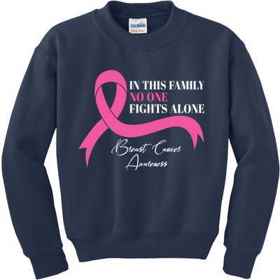 In This Family No One Fights Alone Breast Cancer Awareness Kids Sweatshirt