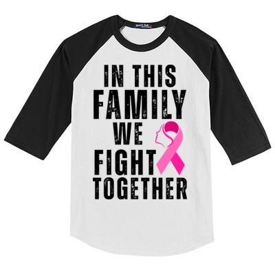 In This Family We Fight Together Breast Cancer Ribbon Kids Colorblock Raglan Jersey