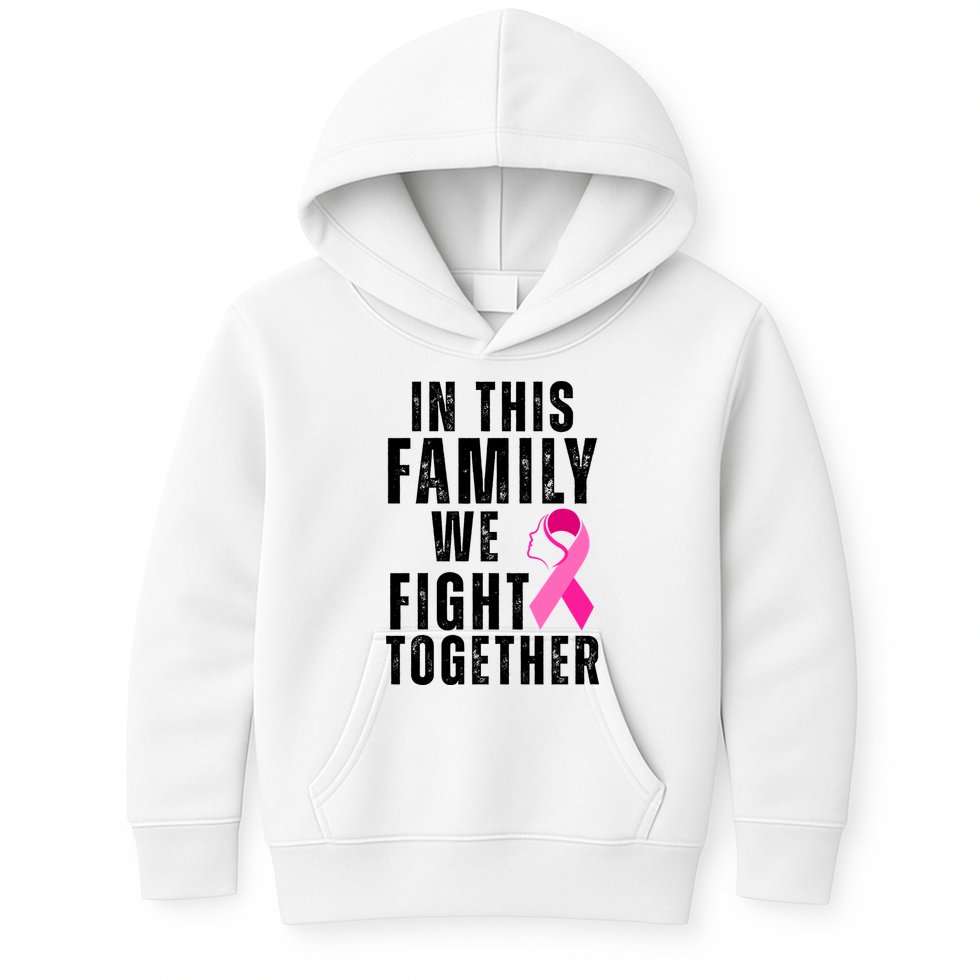 In This Family We Fight Together Breast Cancer Ribbon Kids Hoodie