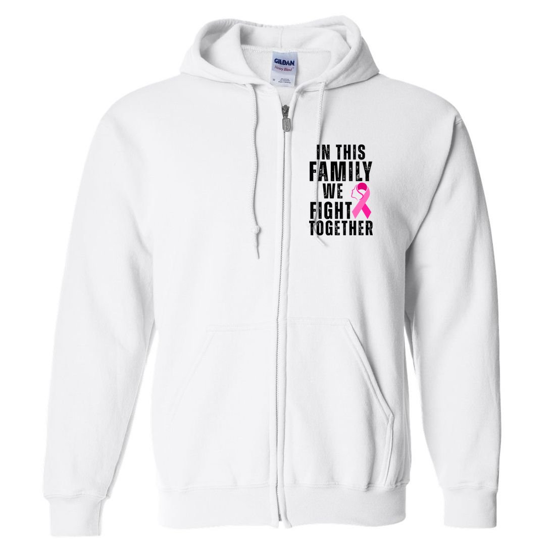 In This Family We Fight Together Breast Cancer Ribbon Full Zip Hoodie