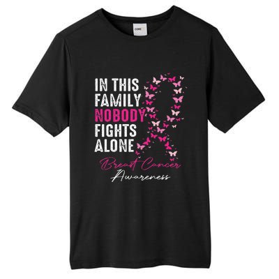 In This Family No One Fight Alone Breast Cancer Awareness Tall Fusion ChromaSoft Performance T-Shirt