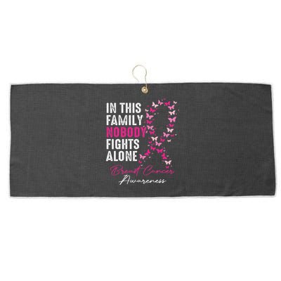 In This Family No One Fight Alone Breast Cancer Awareness Large Microfiber Waffle Golf Towel