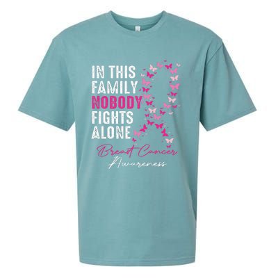 In This Family No One Fight Alone Breast Cancer Awareness Sueded Cloud Jersey T-Shirt