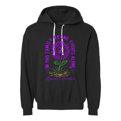 In This Family No One Fight Alone Alzheimer’s Awareness Garment-Dyed Fleece Hoodie