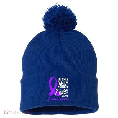In This Family Nobody Fights Alone Detia Awareness Gift Pom Pom 12in Knit Beanie