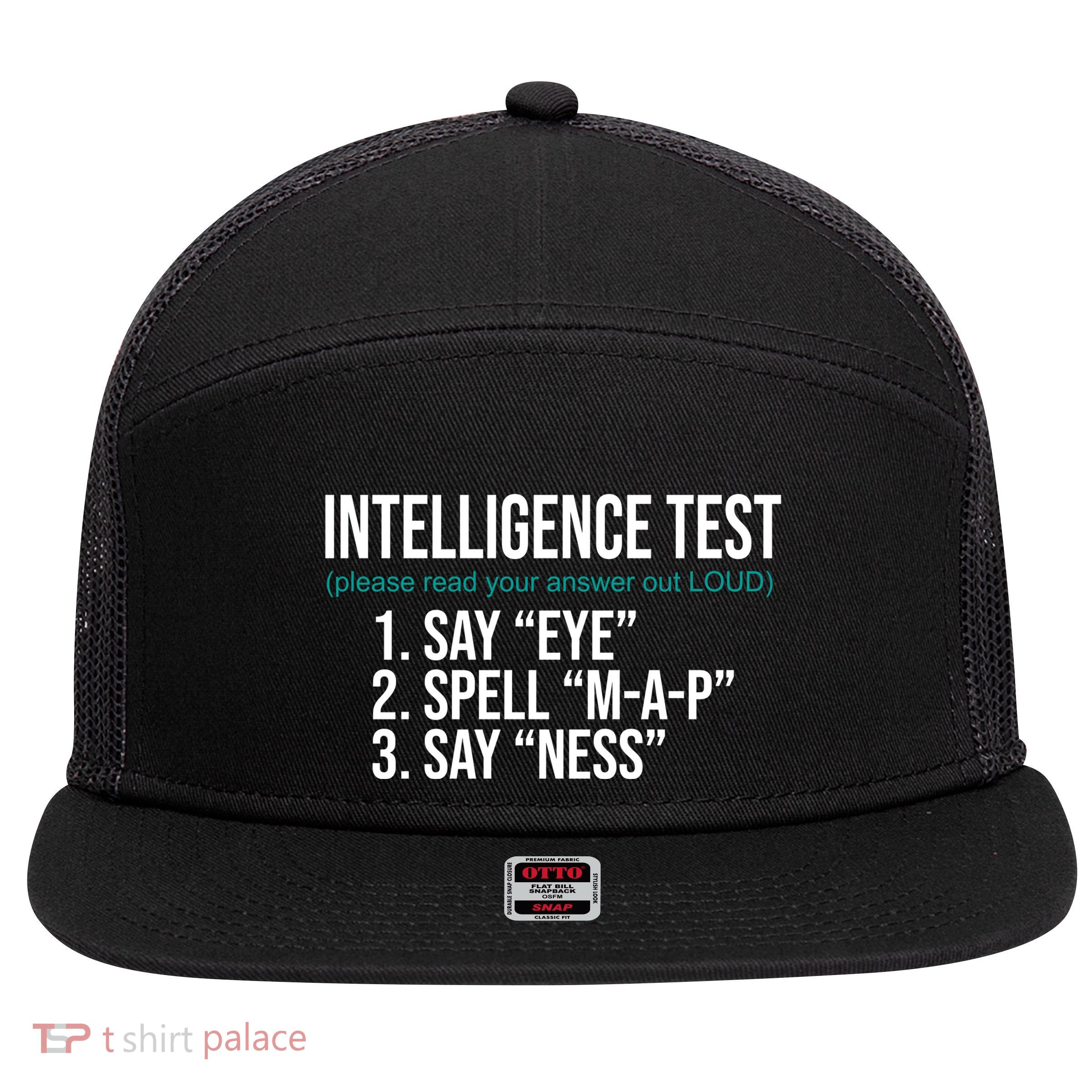 Intelligence Test Funny Message 7 Panel Mesh Trucker Snapback Hat