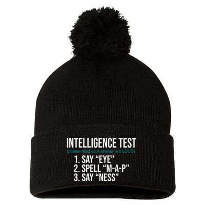Intelligence Test Funny Message Pom Pom 12in Knit Beanie