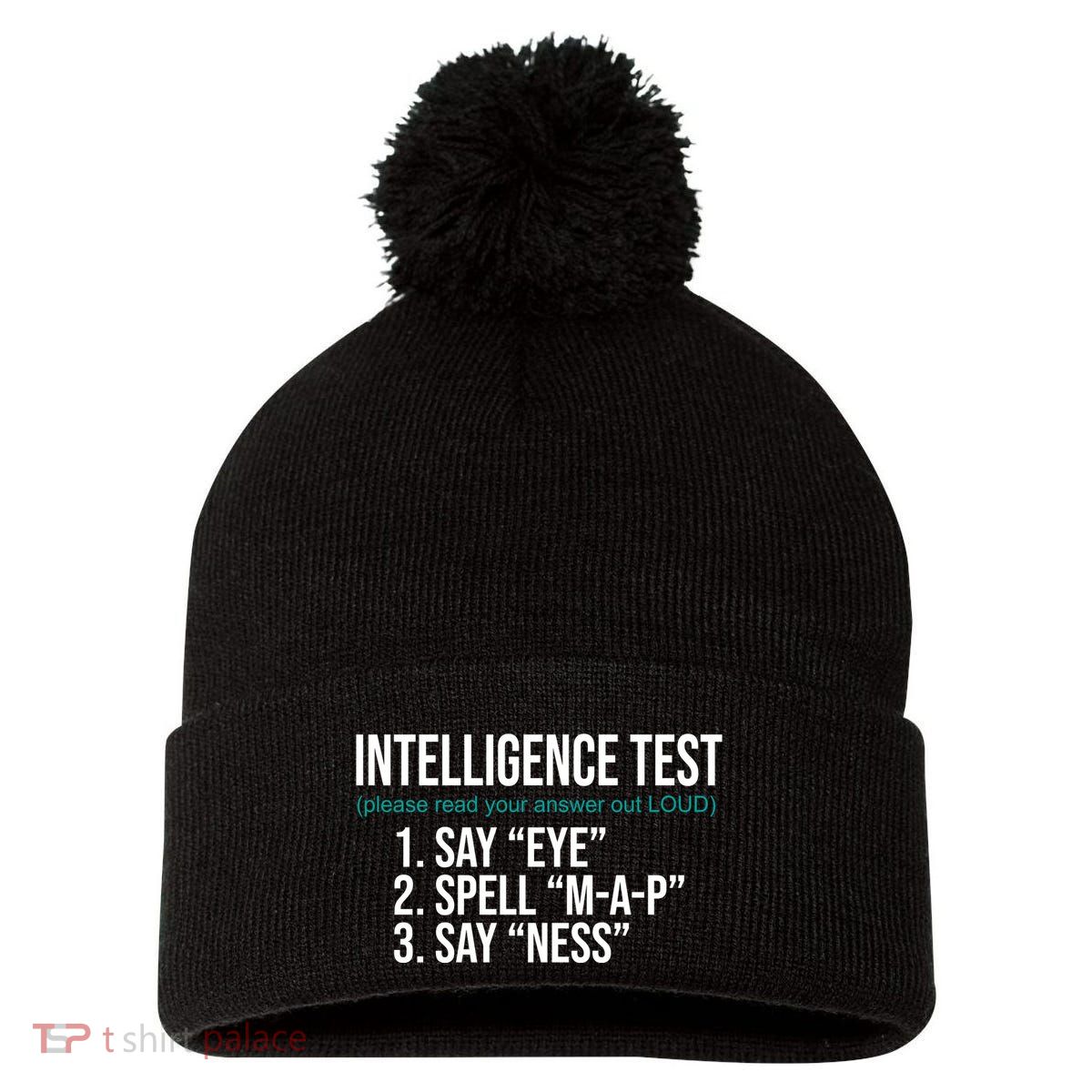 Intelligence Test Funny Message Pom Pom 12in Knit Beanie