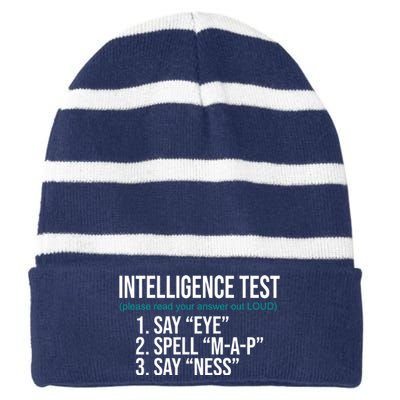 Intelligence Test Funny Message Striped Beanie with Solid Band