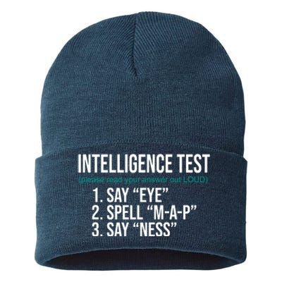 Intelligence Test Funny Message Sustainable Knit Beanie