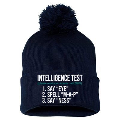 Intelligence Test Funny Message Pom Pom 12in Knit Beanie