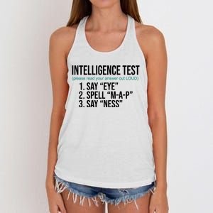 Intelligence Test Funny Message Women's Knotted Racerback Tank