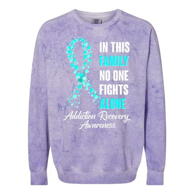 In This Family No One Fight Alone Addiction Recovery Awareness Colorblast Crewneck Sweatshirt