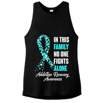 In This Family No One Fight Alone Addiction Recovery Awareness Ladies PosiCharge Tri-Blend Wicking Tank