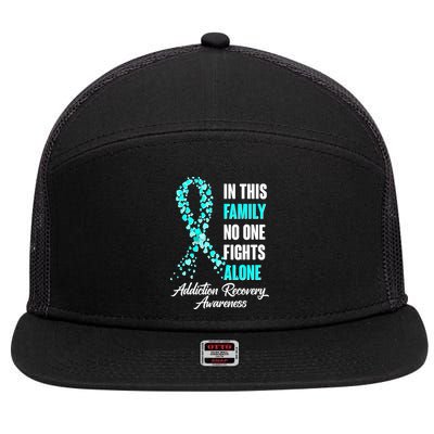 In This Family No One Fight Alone Addiction Recovery Awareness 7 Panel Mesh Trucker Snapback Hat