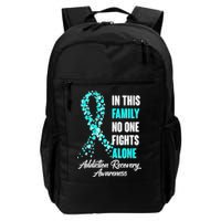 In This Family No One Fight Alone Addiction Recovery Awareness Backpack