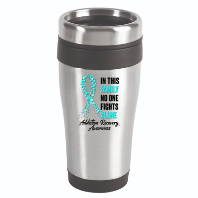 In This Family No One Fight Alone Addiction Recovery Awareness 16oz Travel Tumbler