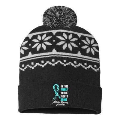 In This Family No One Fight Alone Addiction Recovery Awareness USA-Made Snowflake Beanie