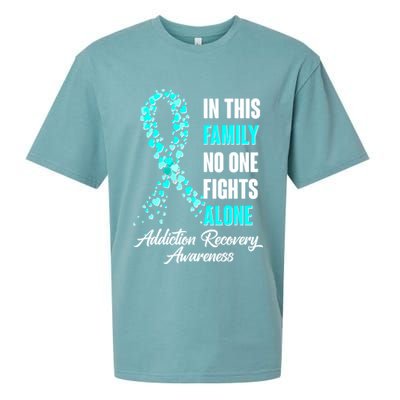 In This Family No One Fight Alone Addiction Recovery Awareness Sueded Cloud Jersey T-Shirt