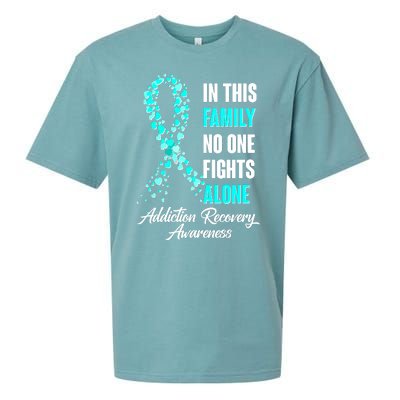 In This Family No One Fight Alone Addiction Recovery Awareness Sueded Cloud Jersey T-Shirt