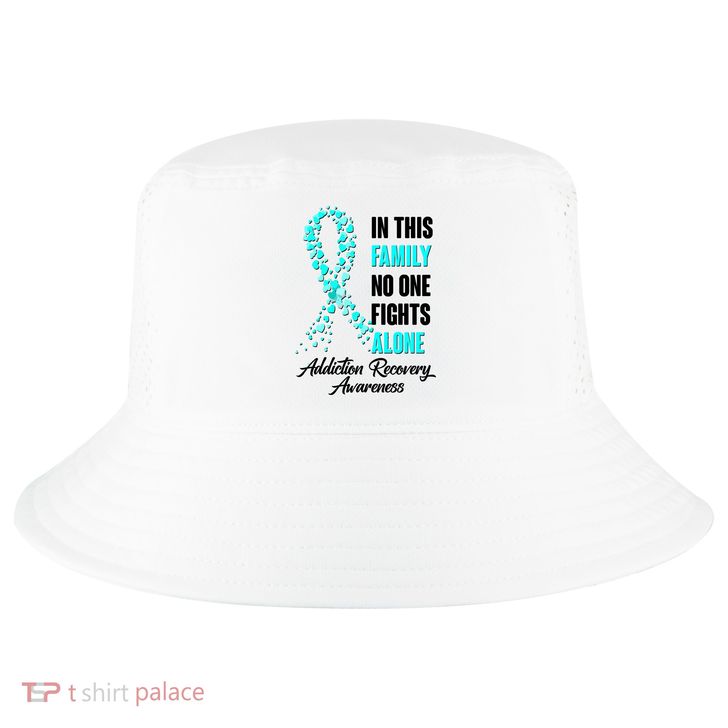 In This Family No One Fight Alone Addiction Recovery Awareness Cool Comfort Performance Bucket Hat