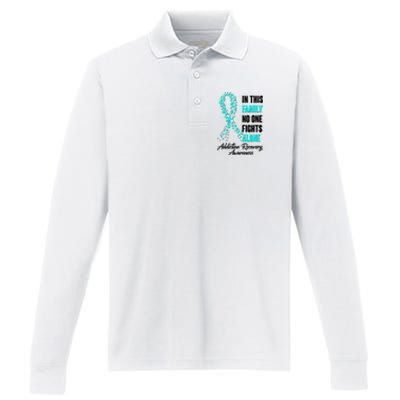 In This Family No One Fight Alone Addiction Recovery Awareness Performance Long Sleeve Polo