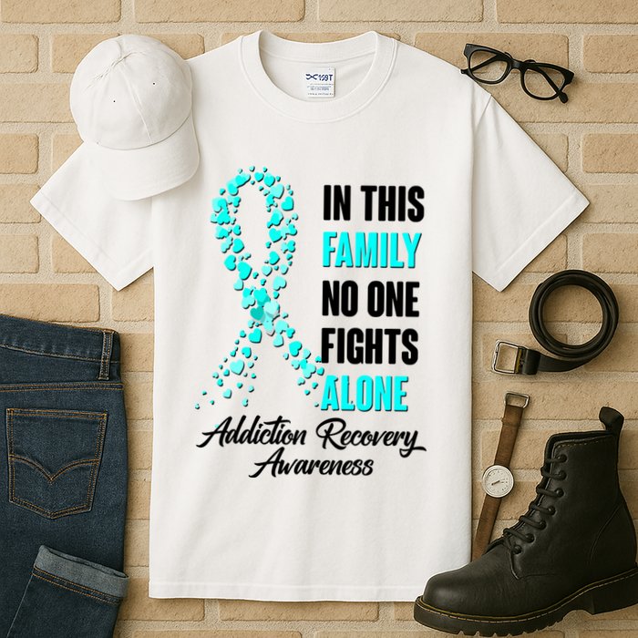 In This Family No One Fight Alone Addiction Recovery Awareness Tall T-Shirt