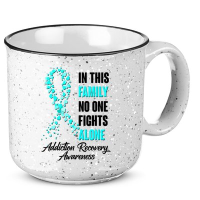 In This Family No One Fight Alone Addiction Recovery Awareness 15oz Campfire Ceramic Mug