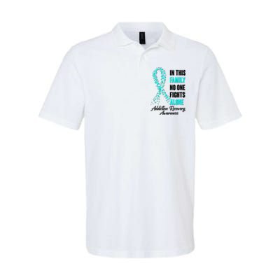 In This Family No One Fight Alone Addiction Recovery Awareness Softstyle Adult Sport Polo