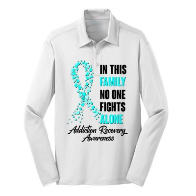 In This Family No One Fight Alone Addiction Recovery Awareness Silk Touch Performance Long Sleeve Polo