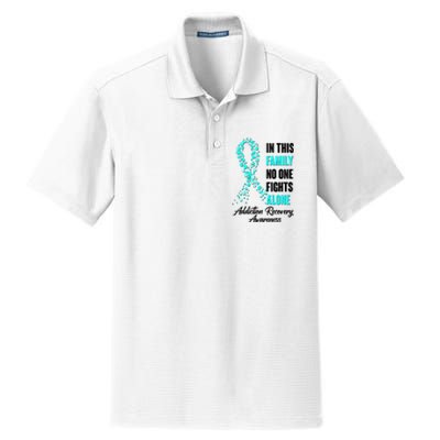 In This Family No One Fight Alone Addiction Recovery Awareness Dry Zone Grid Polo