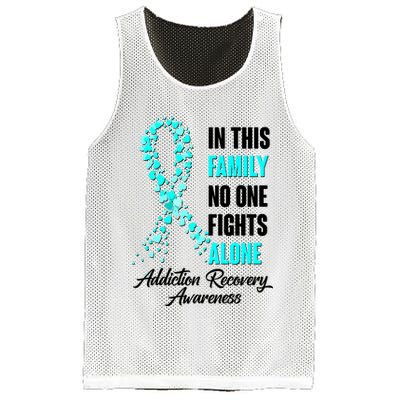In This Family No One Fight Alone Addiction Recovery Awareness Mesh Reversible Basketball Jersey Tank