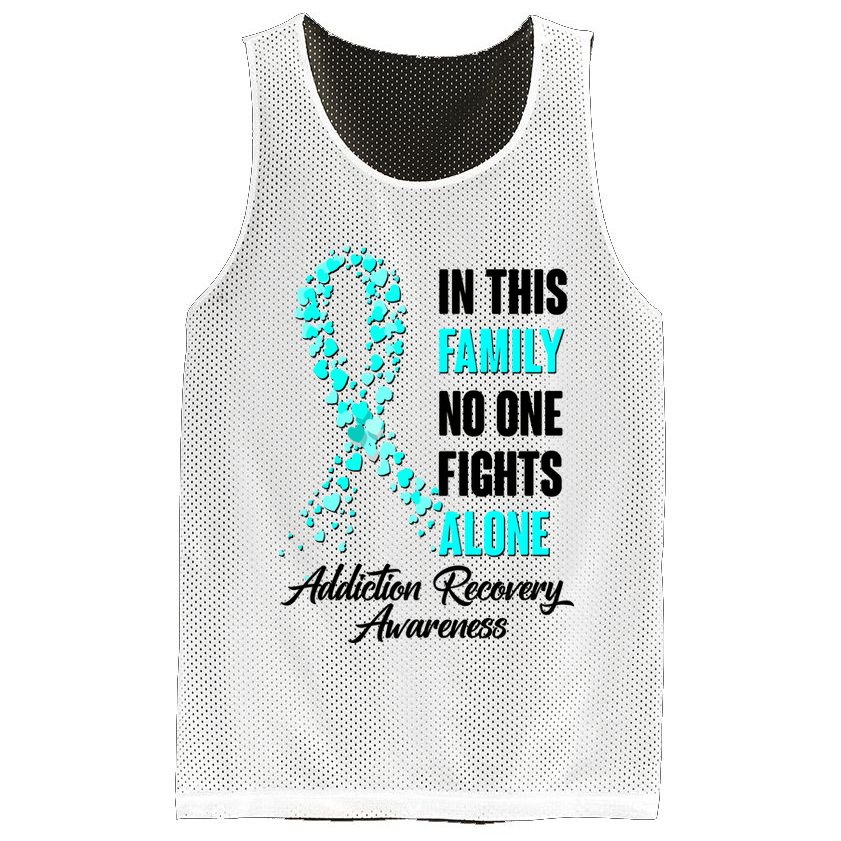 In This Family No One Fight Alone Addiction Recovery Awareness Mesh Reversible Basketball Jersey Tank