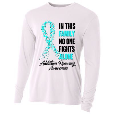 In This Family No One Fight Alone Addiction Recovery Awareness Cooling Performance Long Sleeve Crew