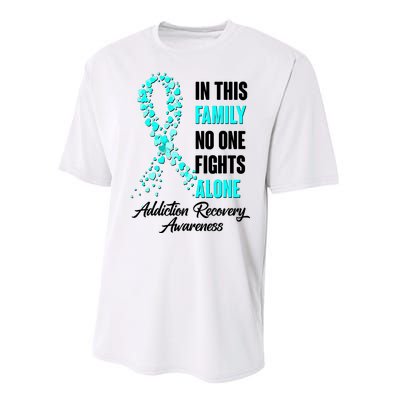 In This Family No One Fight Alone Addiction Recovery Awareness Performance Sprint T-Shirt