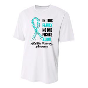 In This Family No One Fight Alone Addiction Recovery Awareness Youth Performance Sprint T-Shirt