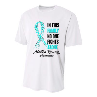 In This Family No One Fight Alone Addiction Recovery Awareness Youth Performance Sprint T-Shirt