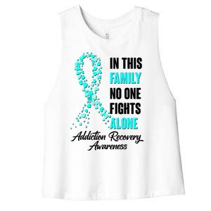 In This Family No One Fight Alone Addiction Recovery Awareness Women's Racerback Cropped Tank