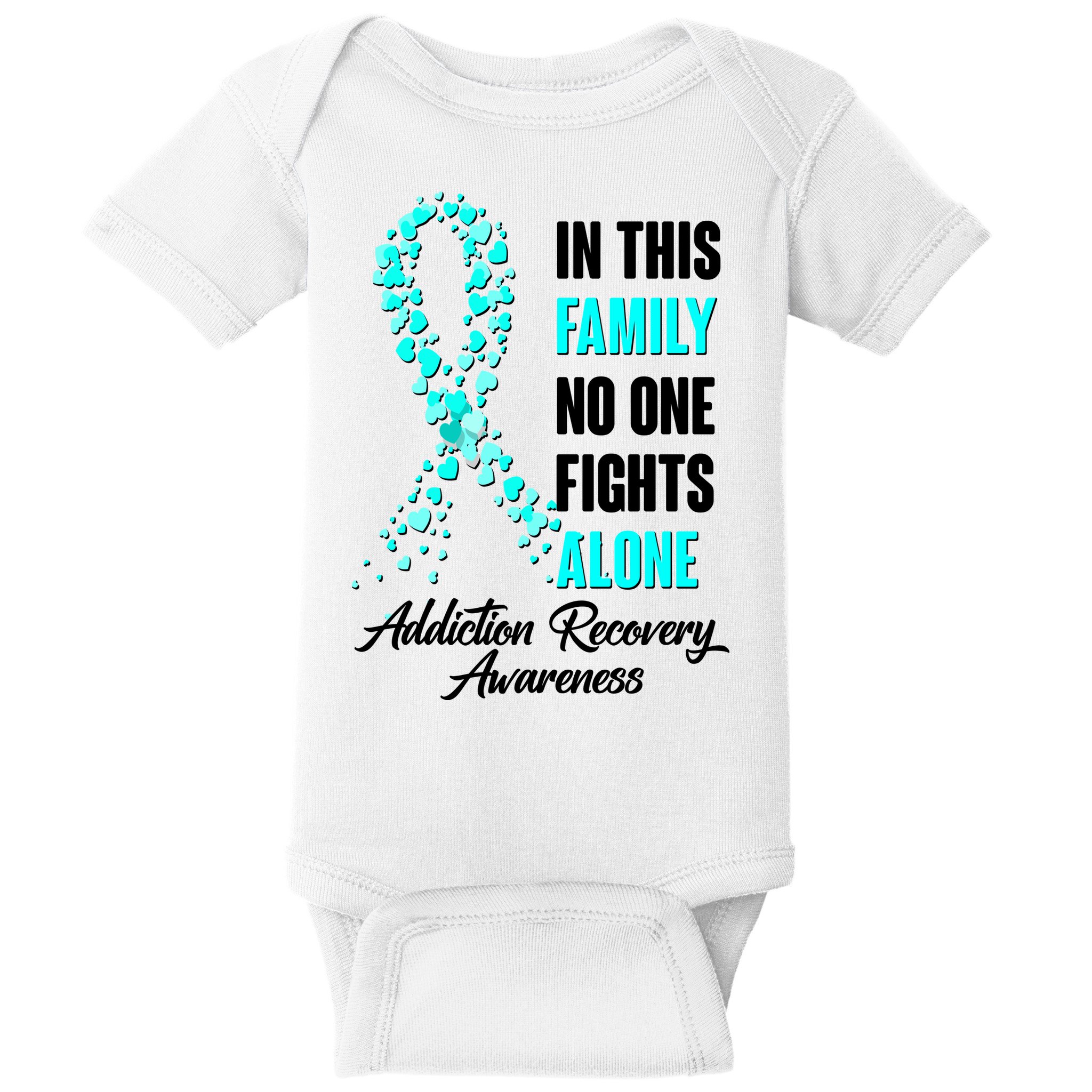 In This Family No One Fight Alone Addiction Recovery Awareness Baby Bodysuit