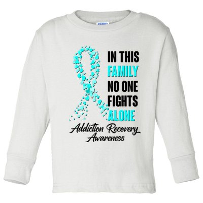 In This Family No One Fight Alone Addiction Recovery Awareness Toddler Long Sleeve Shirt