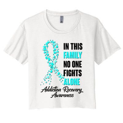 In This Family No One Fight Alone Addiction Recovery Awareness Crop Top