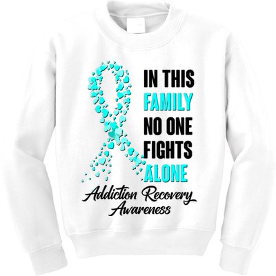 In This Family No One Fight Alone Addiction Recovery Awareness Kids Sweatshirt