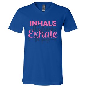 Inhale The Future Exhale The Past Motivational Yoga Design Gift V-Neck T-Shirt