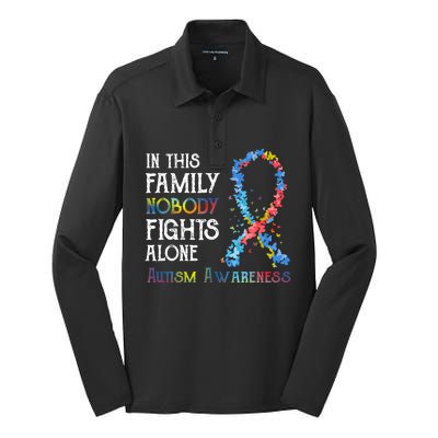 In This Family Nobody Fights Alone Autism Silk Touch Performance Long Sleeve Polo