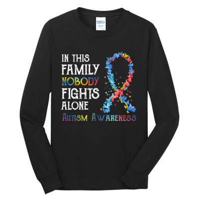 In This Family Nobody Fights Alone Autism Tall Long Sleeve T-Shirt