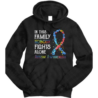 In This Family Nobody Fights Alone Autism Tie Dye Hoodie