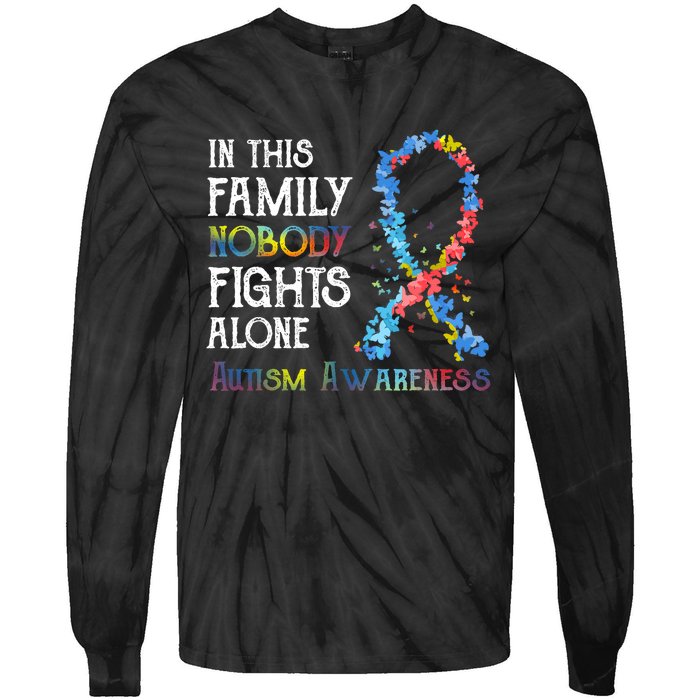 In This Family Nobody Fights Alone Autism Tie-Dye Long Sleeve Shirt